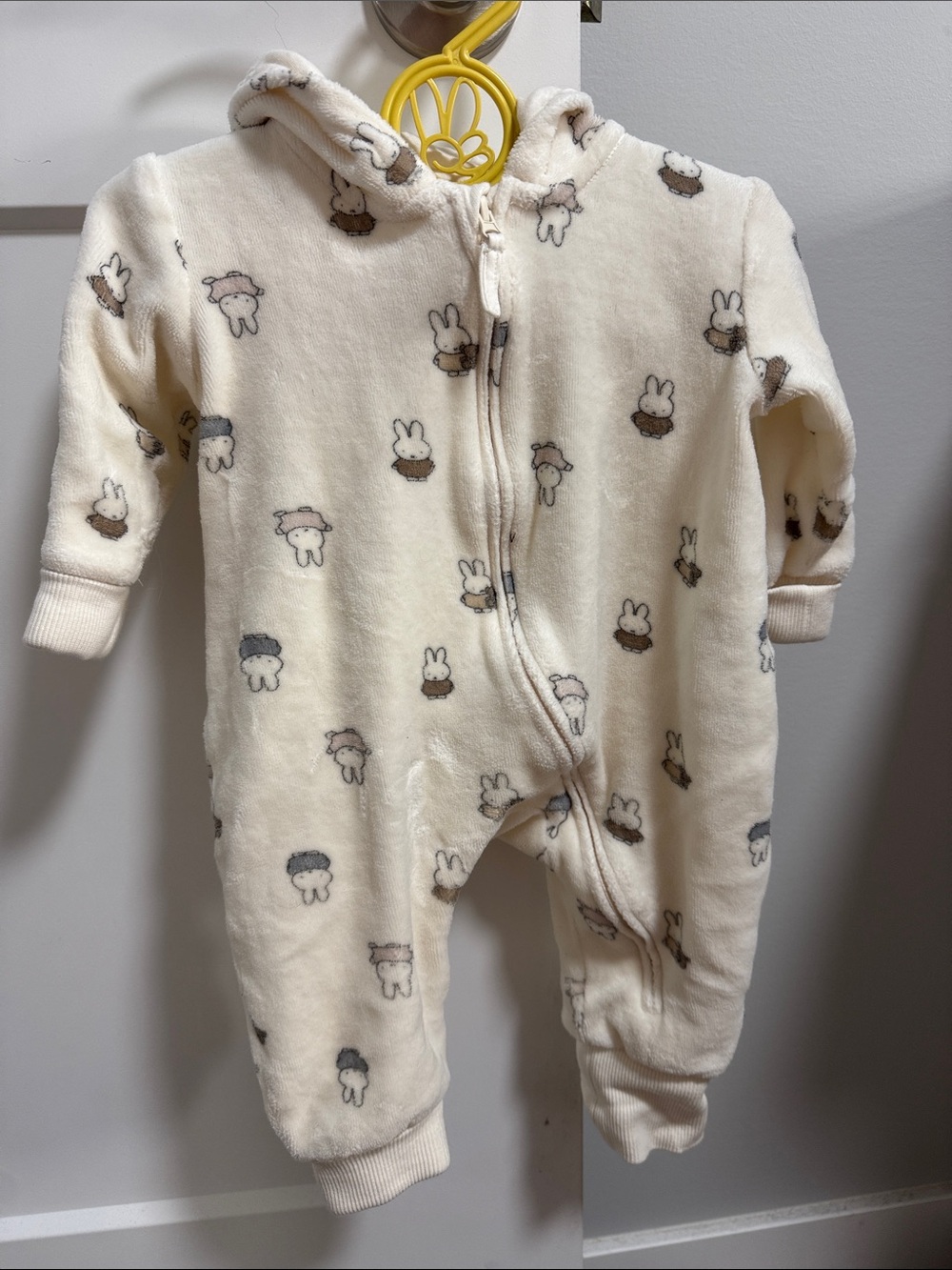 H&M Velour Cream Miffy Print Hooded Footie